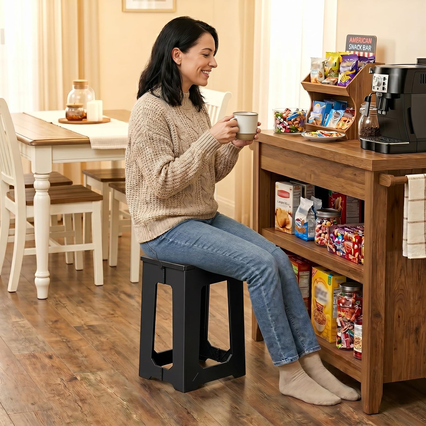 neotidy Foldable Stool Chair, 17.7” Tall Folding Seat for Adults up to 400 lb, Heavy-Duty Plastic Foldable Stool for Sitting, Portable Compact Folding Chair for Home Outdoor Camping, Black