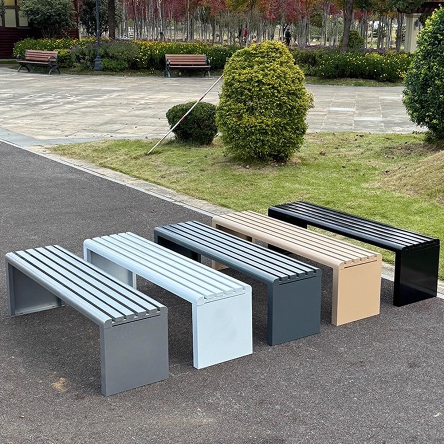 Heavy Duty Galvanized Steel Park Bench for Outdoor Use | Modern Slatted Design | Durable Patio Furniture for Schools, Plazas, and Public Spaces (Gray, 120cm / 47.24in),Grey,120cm(47.24in)