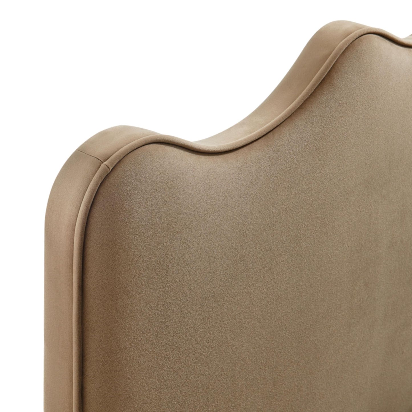 Monday Athena Twin Size Performance Velvet Adjustable Headboard in Taupe - with Scalloped Wave Design and Stain-Resistant Velvet Upholstery