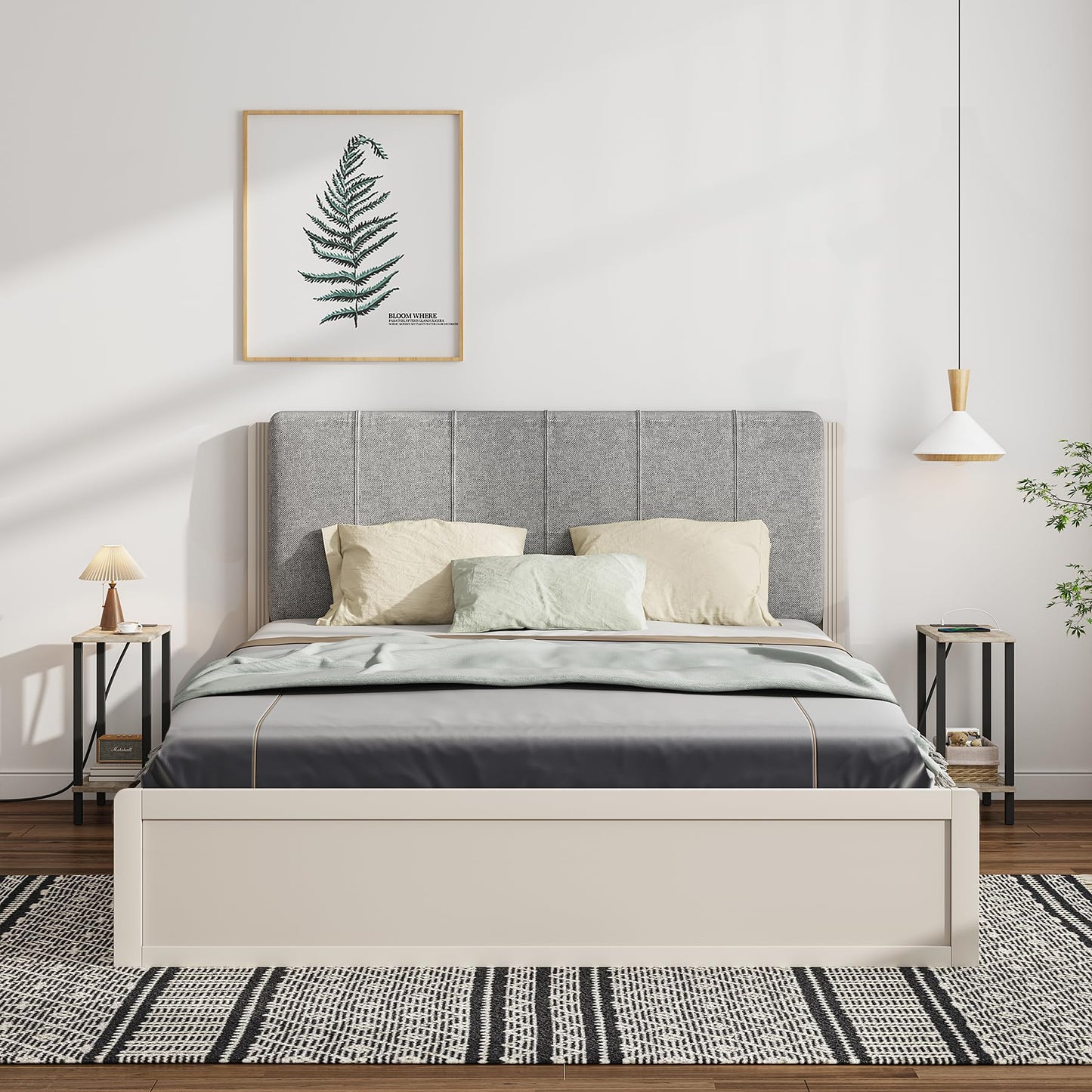 TUTOTAK Small End Table with Charging Station, Narrow Side Table with USB Ports and Outlets, Skinny Sofa Table, Slim Nightstand, Living Room, Bed Room, Greige TB01BG060