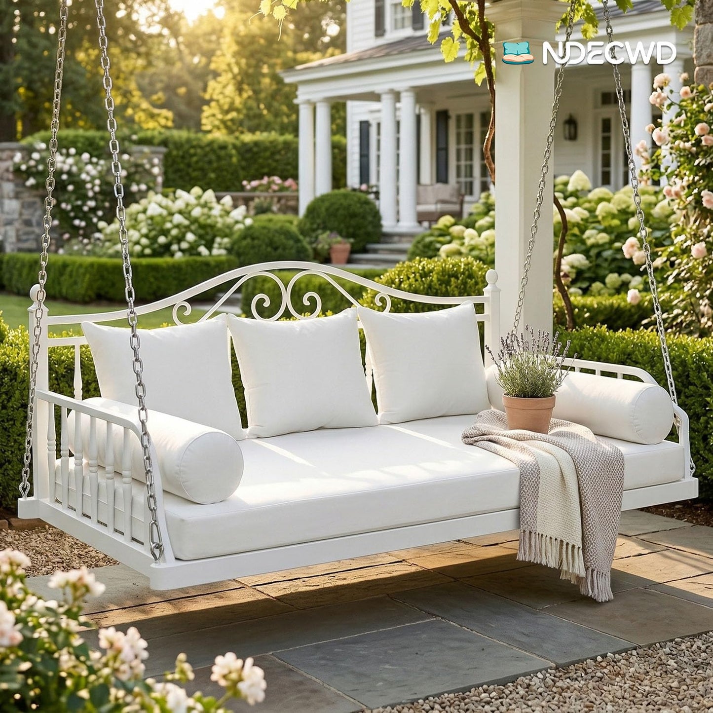 Twin Size Daybed Cushion Cover, Water-Repellent Porch Swing Mattress Slipcover (Fits 6" Depth), Heavy-Duty UV Resistant Patio Bed Protector with U-Shaped Zipper, Cover Only (White, 75 * 39 * 6in)