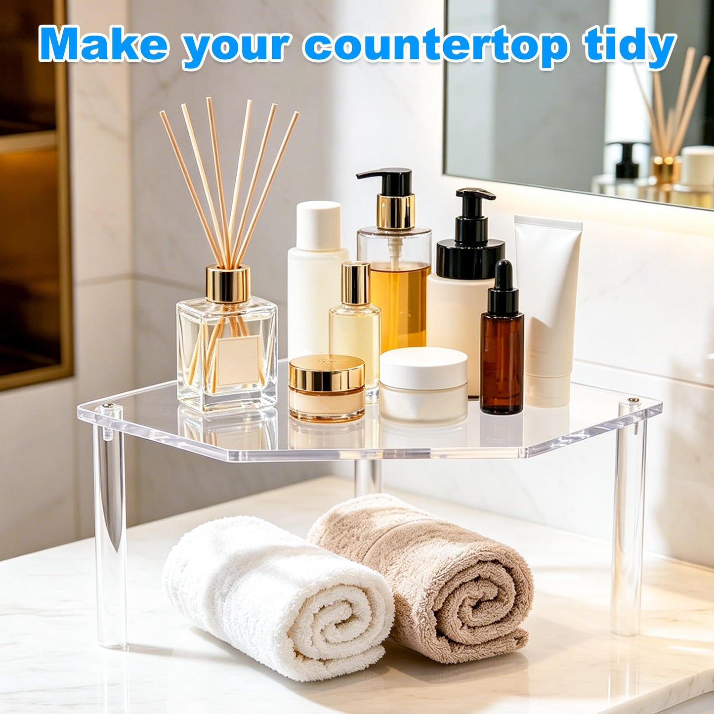 AKAZA 2Pcs 2-Tier Corner Stackable Organizer Shelf for Bathroom & Kitchen - Cabinet Storage Shelf Rack, Shelves, Kitchen Counter and Cabinet Shelf, Storage Rack Organizer (Clear)