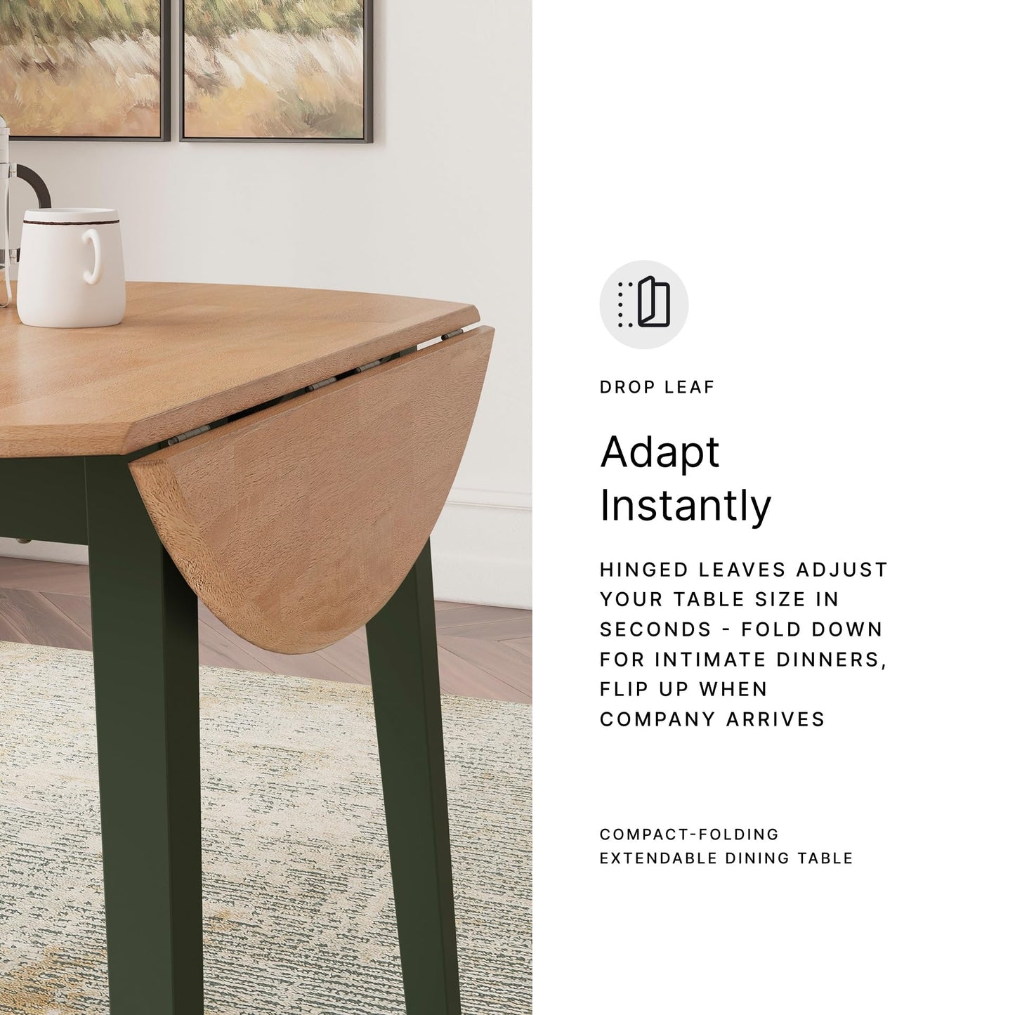 Signature Design by Ashley Gesthaven Modern Dining Drop Leaf Table with 4 Legs, Light Brown & Green