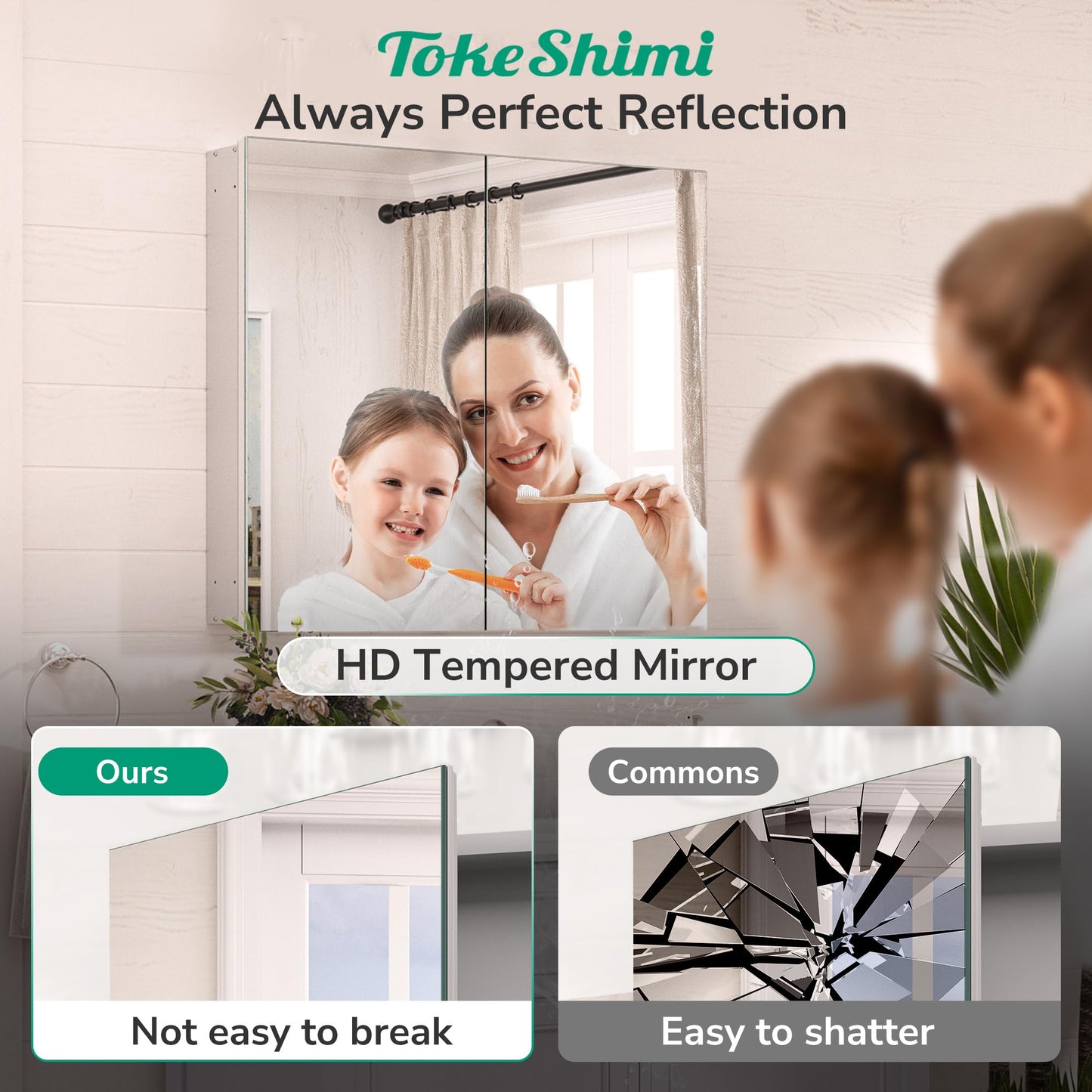 TokeShimi 16x24 Bathroom Medicine Cabinet with Mirror, Aluminum Silver Recessed or Surface Mount with Adjustable Storage Metal