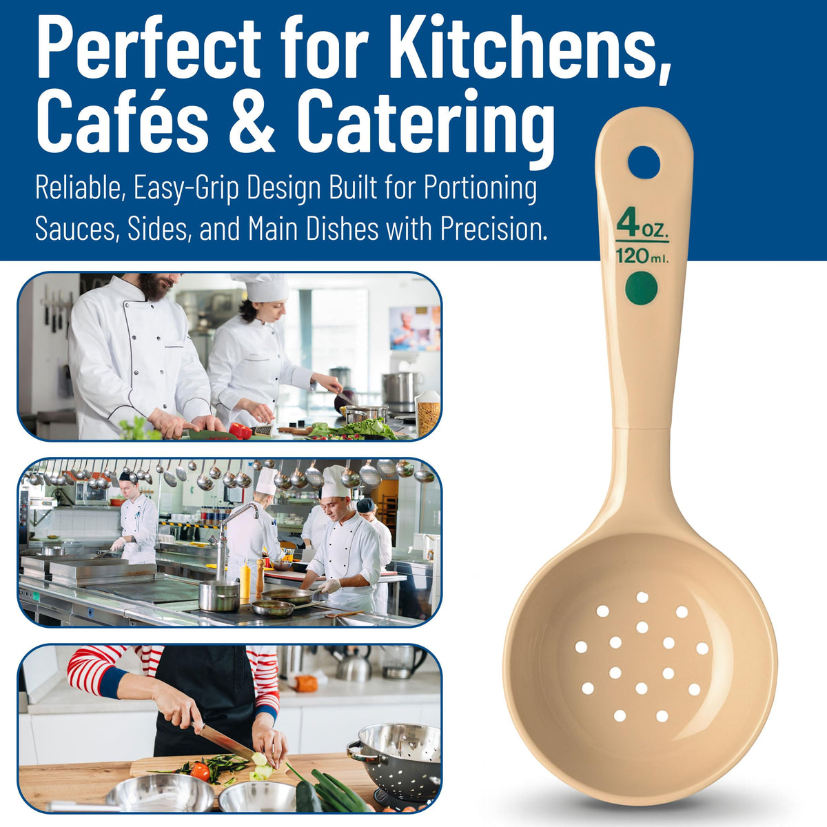 Carlisle FoodService Products Measure Miser Plastic Perforated Measuring Spoon with Short Handle, 4 Ounces, Beige