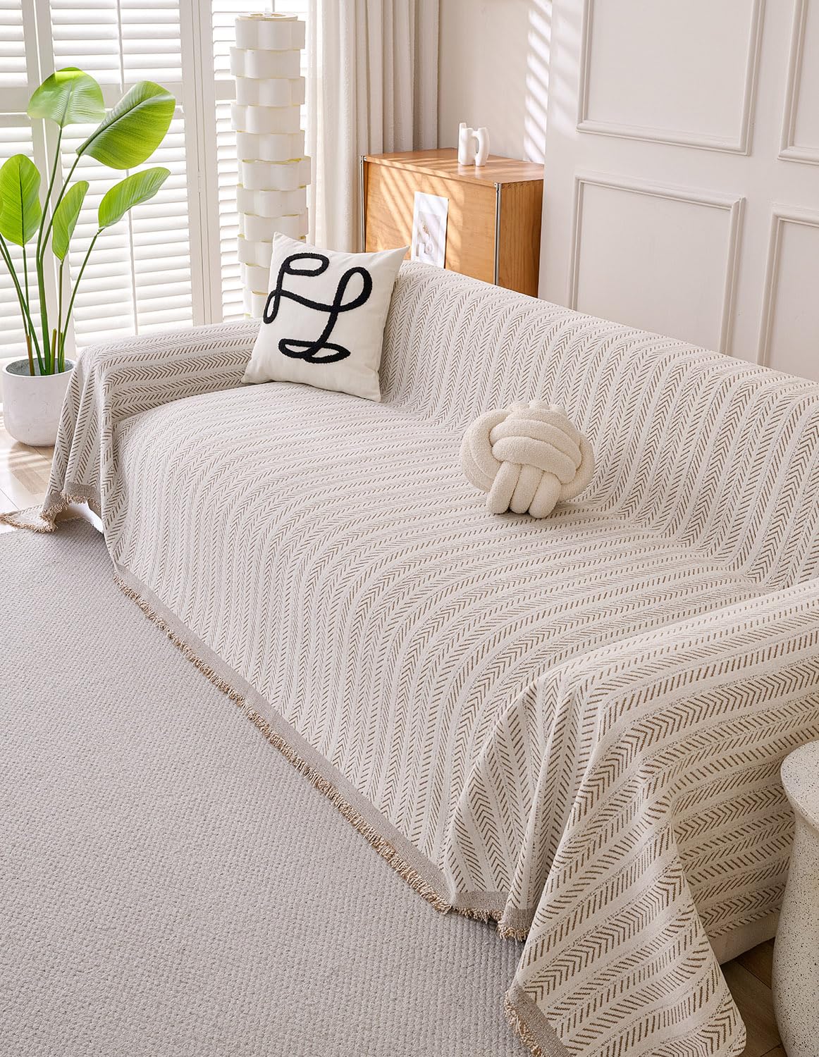 Erke Couch Cover Sheet Blanket for 4 Seater Oversized Sofa Sectional, Machine Washable Chenille Slipcover, 4-Seat L Shape U-Shaped Extra Large Slip Covers Furniture Decor Protector