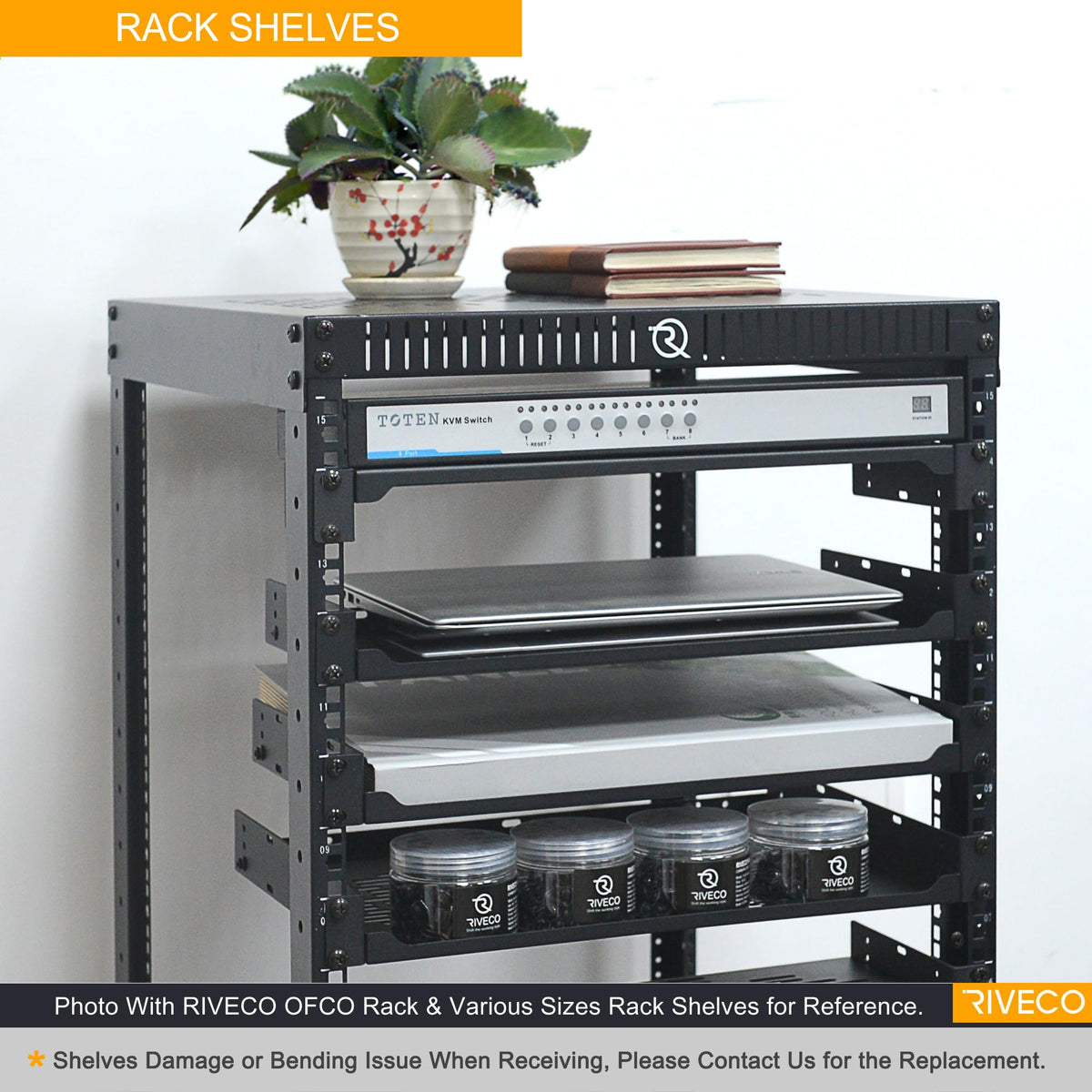 RIVECO 2 PCS 6” Rack Shelves for 19 inches Network Rack & Cabinets, 1U Rack Mount Shelf Vented Cantilever Tray, for Server, IT & Sound Equipment