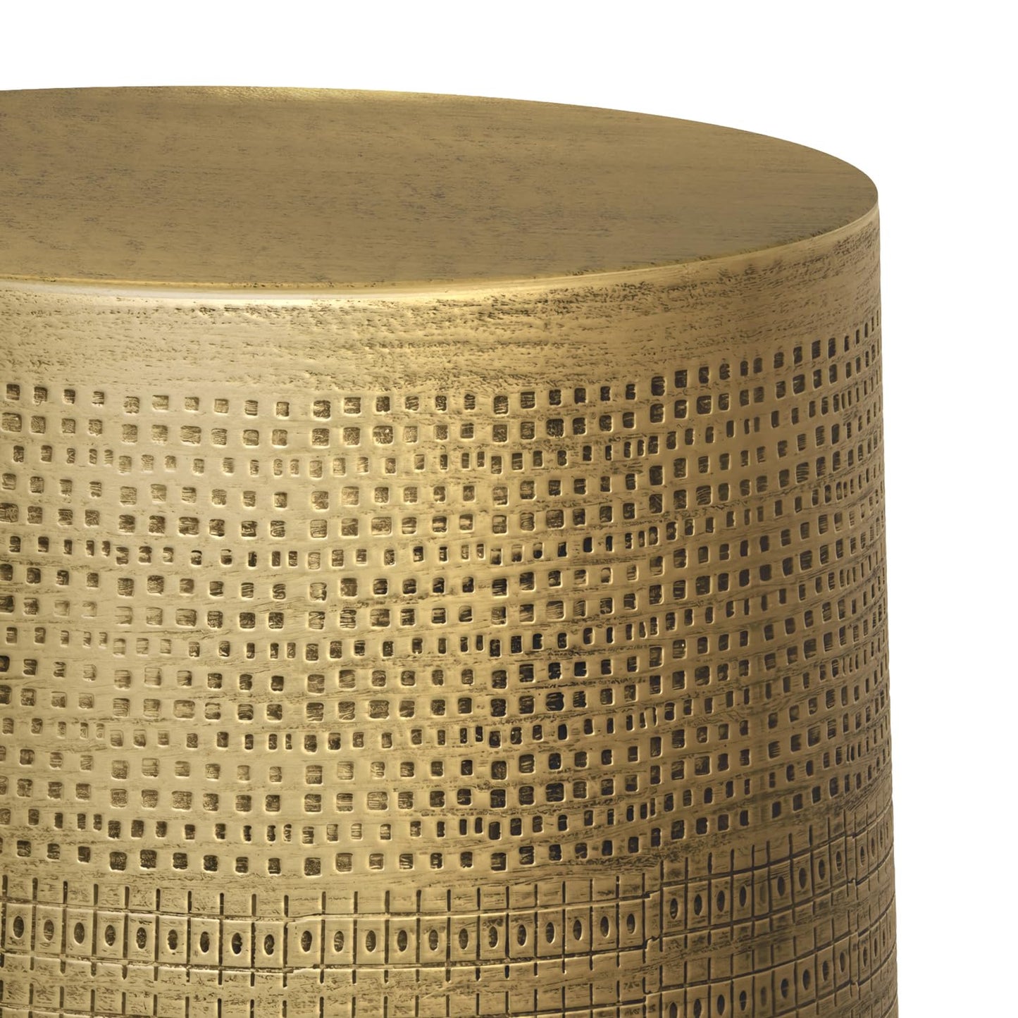 SIMPLIHOME Johnsen Metal Table - 15 inch Wide Solid Iron Round Accent Table in Antique Brass, Boho Side or End Table for Living Room, Bedroom, or Office with Etched Morse Pattern, Assembled