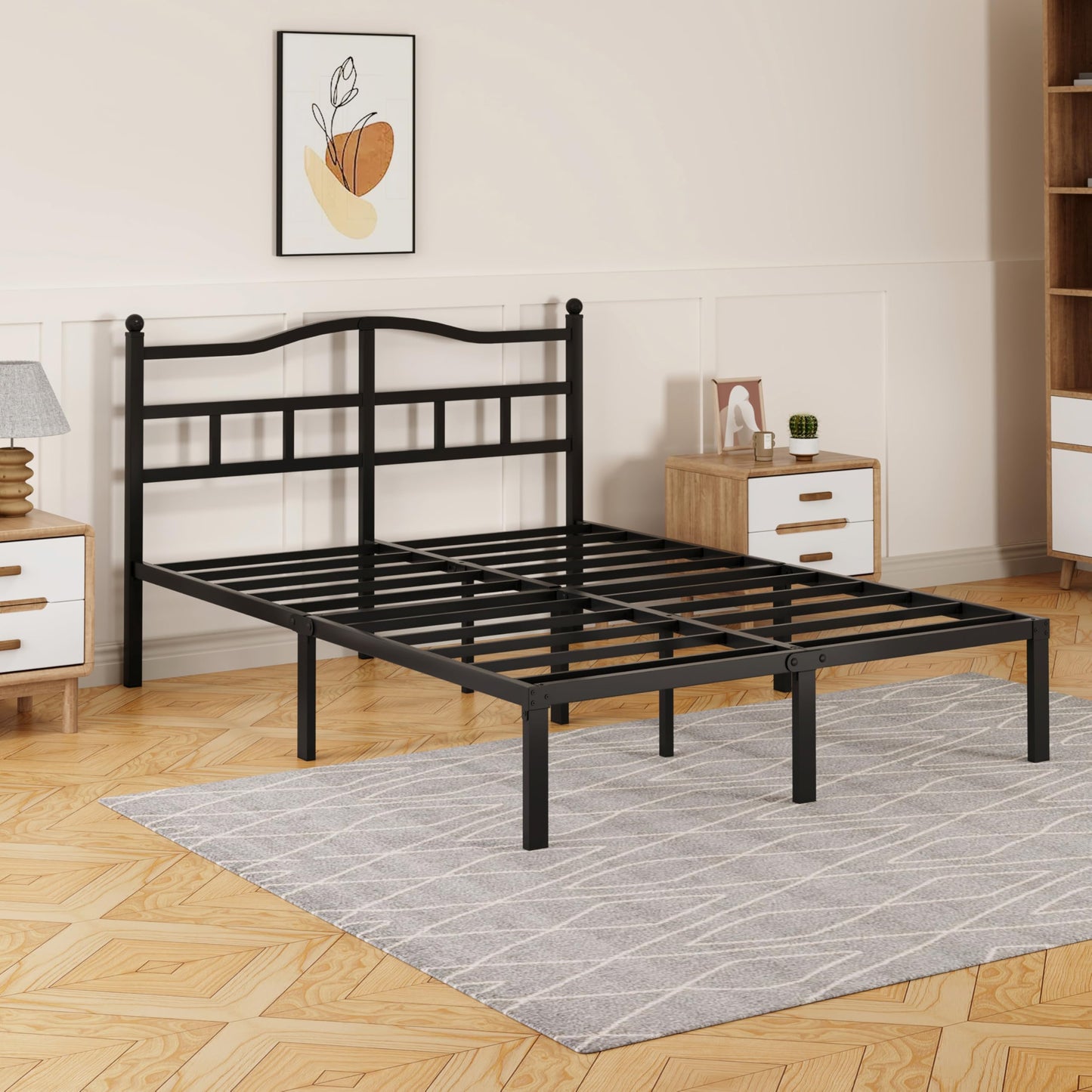 Snaye 14 Inch Full Size Bed Frame with Headboard, Heavy Duty Metal Platform Bed Frame Full Size Mattress Foundation with Sturdy Steel Slats, Easy Assembly Noise Free