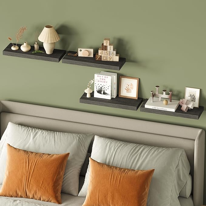 Fixwal 15.7in Floating Shelves, Rustic Wood Finish Wall Shelves Set of 4
