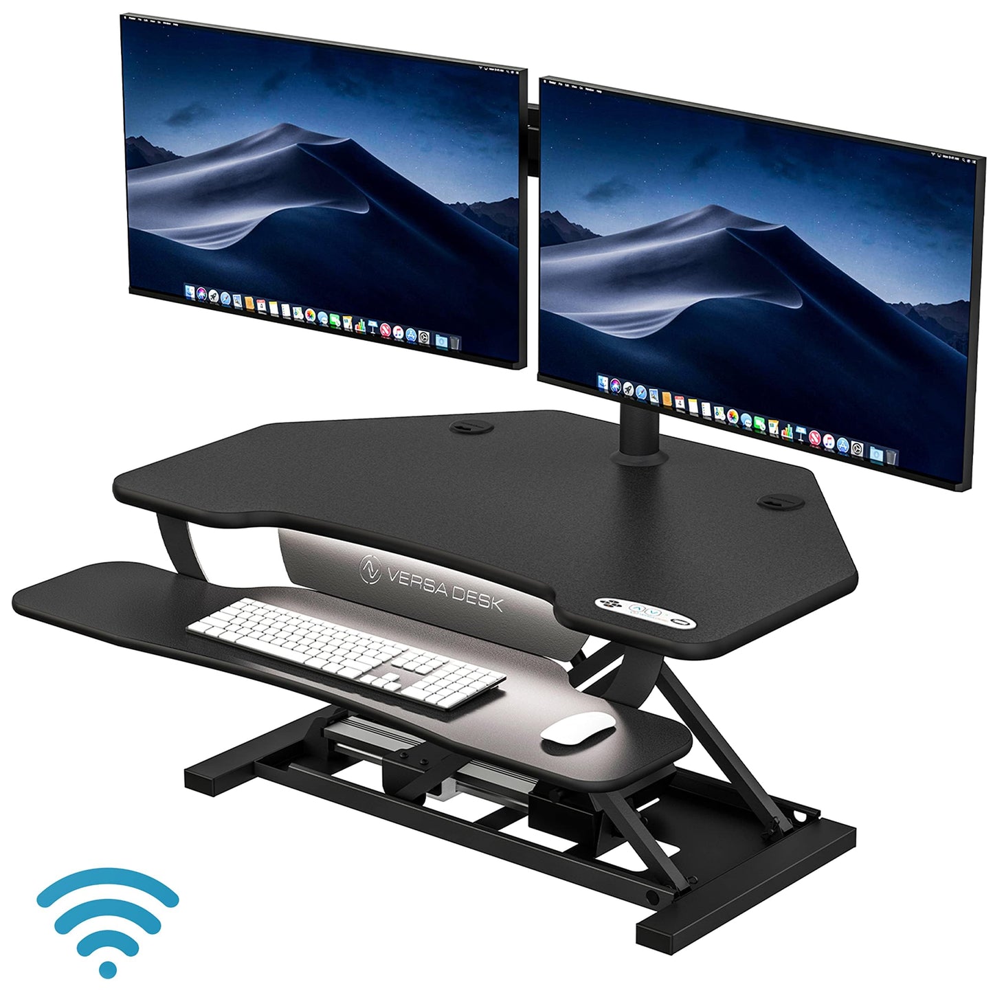 VERSADESK Elite Standing Desk Converter, Corner PowerPro 36" Smart Electric Height Adjustable Desk Riser with Programmable App Control, Hold 80 lbs, Keyboard Tray, USB Port Charger, Cherry