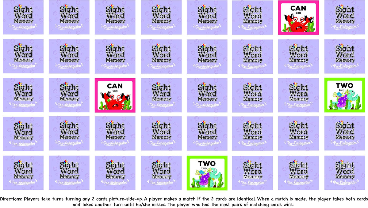 Urban Supply Co Sight Word Memory Game / Matching Game. Reading and Language Building for Grades Pre-Kindergarten Through Second Grade. Early Children's Educational Learn to Read (Kindergarten)