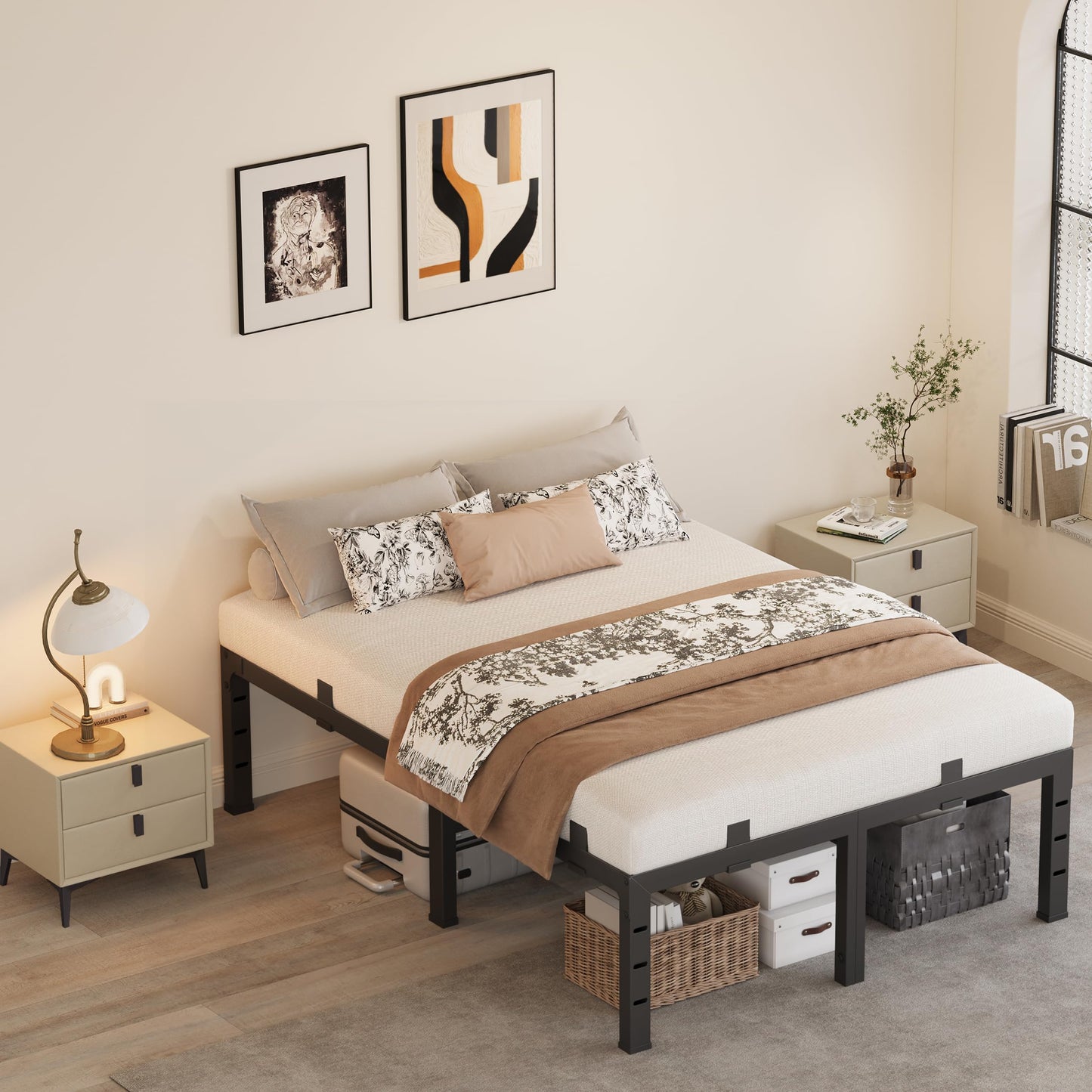 Anyroom 14 Inch Full Size Bed Frames, Heavy Duty Metal Platform 3500 lbs Capacity, No Box Spring Needed, 6 Mattress Slide Stopper, Headboard Holes, Noise-Free, Easy Assembly