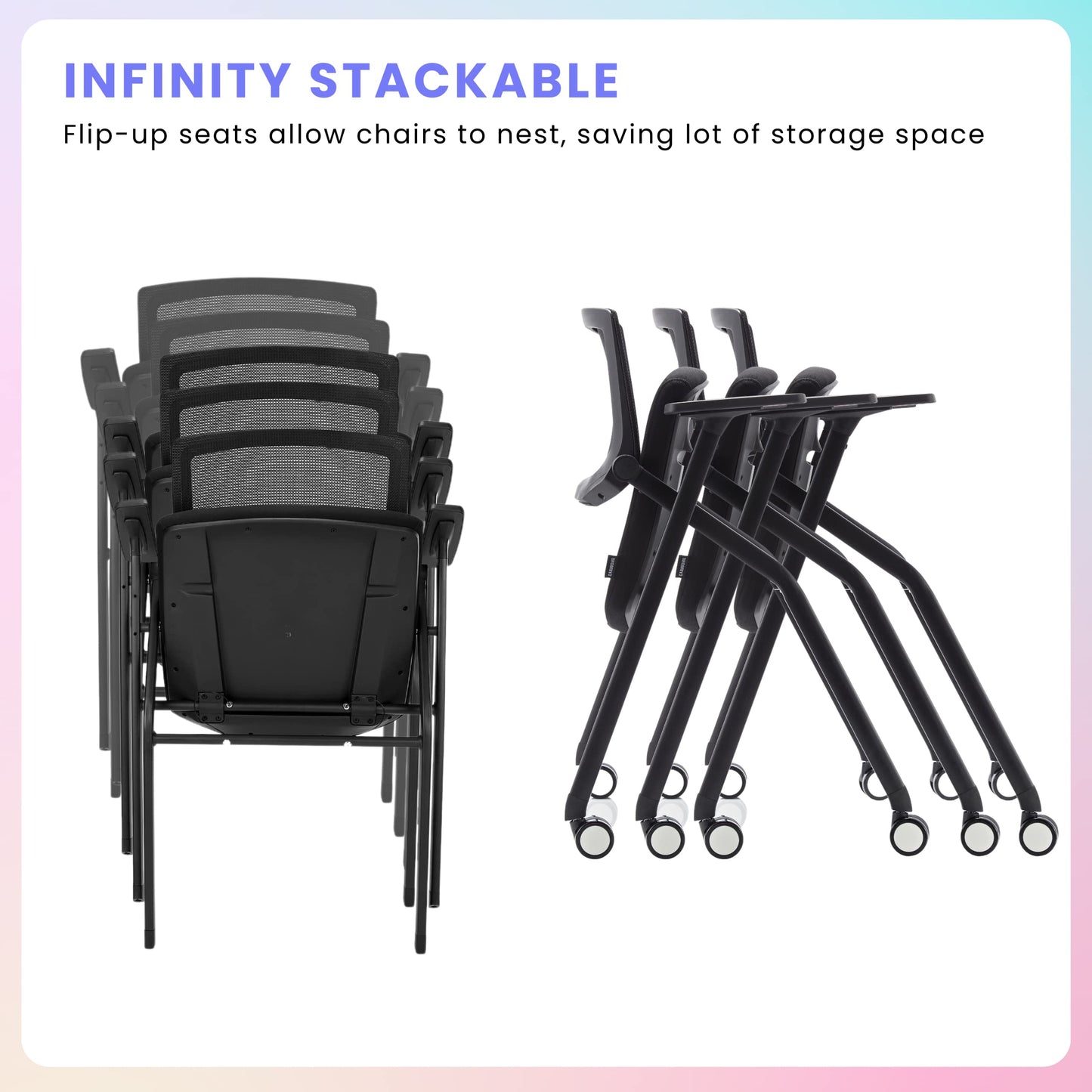 BROBRIYO 2 Pack Stackable Conference Room Chairs with Wheels and Paddle, Ergonomic Mesh Back and Arms for Meeting, Conference, Reception, Training Room & Home Office Desk Folding Chairs