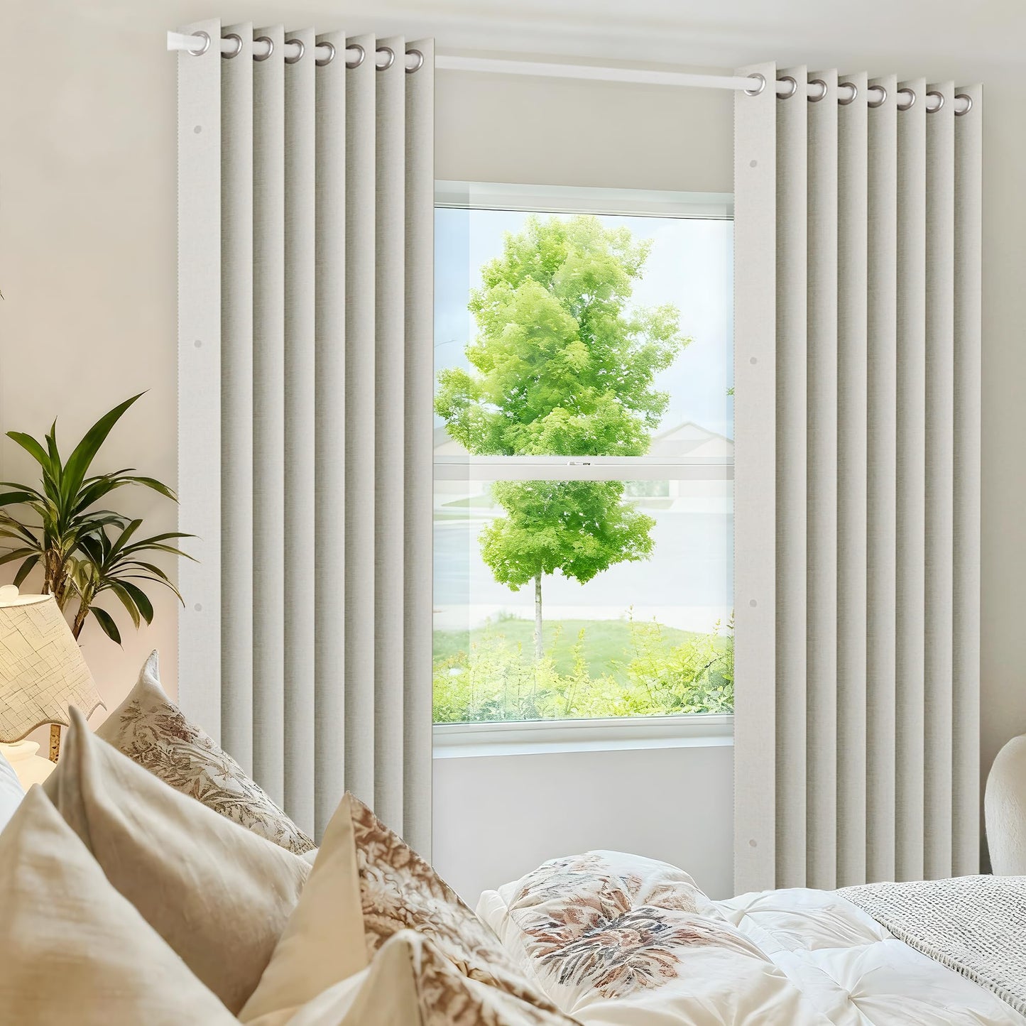 HMYI Faux Linen Curtain Black Out 96 inch Long, Memory Trained Pinch Pleated Vertical Drape for Loft/Home Office, 1 Panel, W52 x L96, Natural