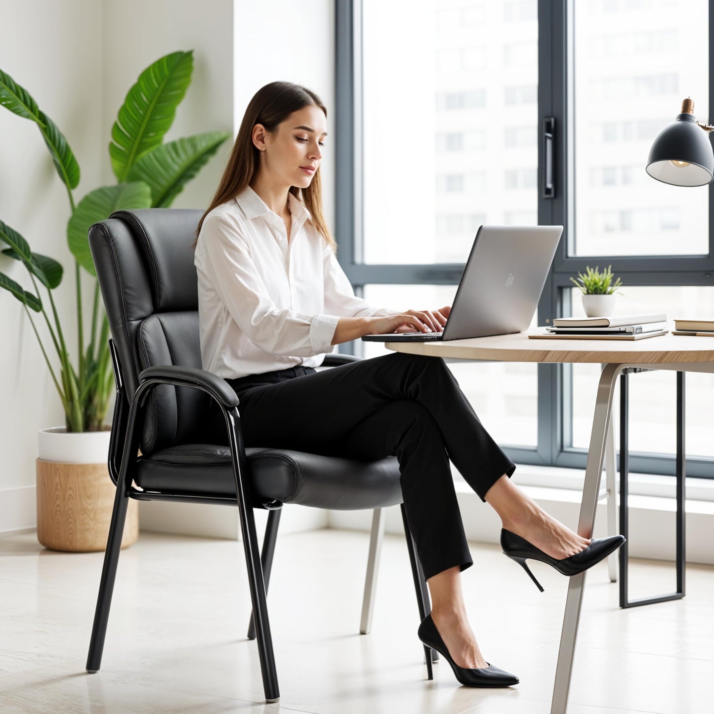 Simple Deluxe Office Guest Chair with Padded Arm Rest No Wheels, Waiting Room Reception Leather Stationary Chairs for Conference Room, Lobby, Home, Desk Table Side, Dining, 2 Pack Thickened Cushion