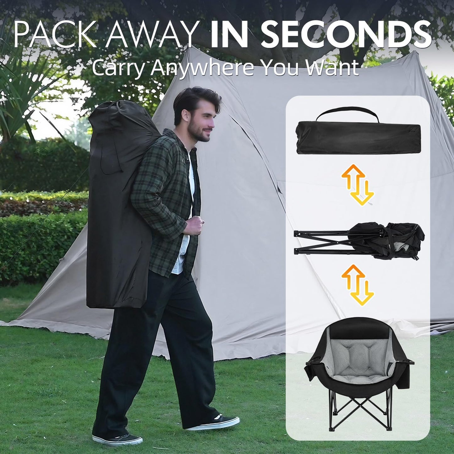 Heated Oversized Camping Chair - Heavy Duty Padded Folding Camping Chairs for Adults with Cooling Bag, Side Pocket, Cup Holder and Carry Bag for Outdoor Sports Lawn Fishing Garden Portable
