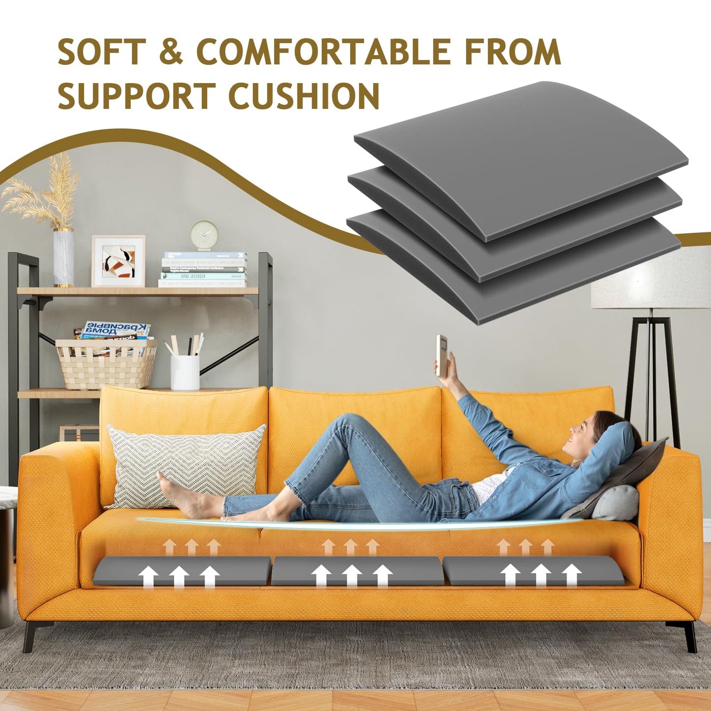 MYLIFESION Couch Cushion Support for Sagging Seat, 20x20x2 inches High-Density Foam Sofa Cushions Support, Under Cushion Sag Repair, Grey Set of 3