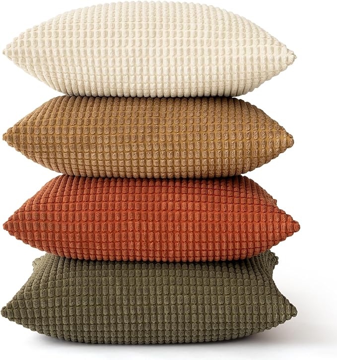 MIULEE Modern Farmhouse Decorative Pillow Covers 16x16 Inch Set of 4 Natural