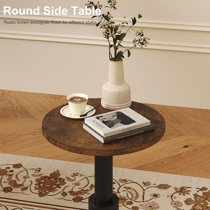 LAATOOREE Small Round Side Table, Accent Drink Coffee Table, Pedestal End Table