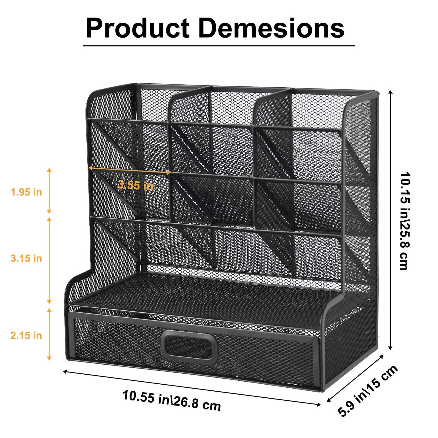 Marbrasse Mesh Pen Holder for Desk, Multi-Functional Pencil Organizer with Drawer, Desk Organizers and Accessories for Office Art Supplies (Large Black)