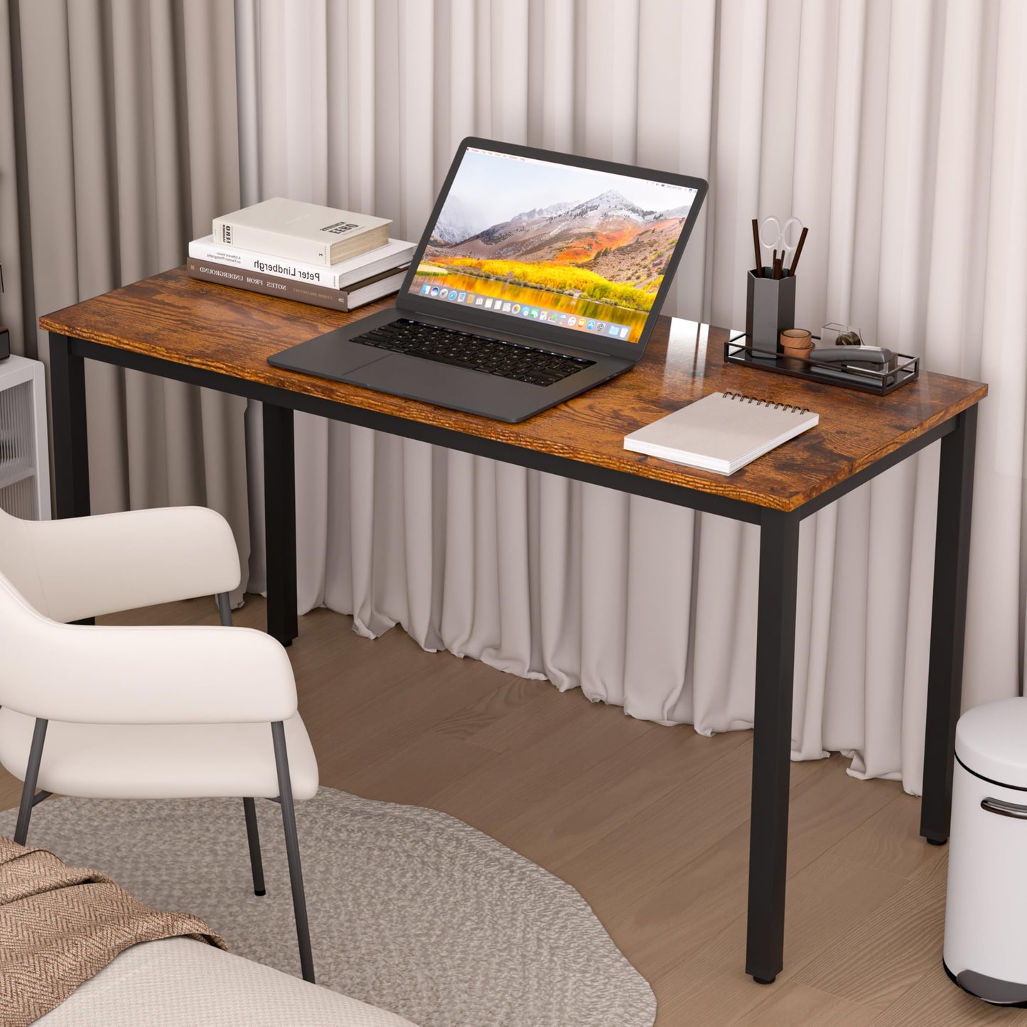 NewBeth Computer Desk for Small Space,Modern Simple Laptop Desk,Computer Table Study Writing Desk for Home Office,Dining Room,Living Room (Brown, 55.12 * 23.62in)