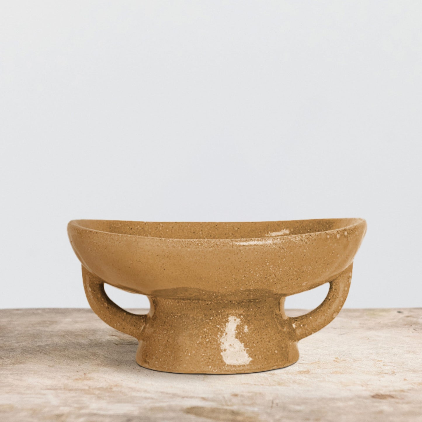 Creative Co-Op Stoneware Footed Pedestal Bowl with Handles, Reactive Glaze, Taupe