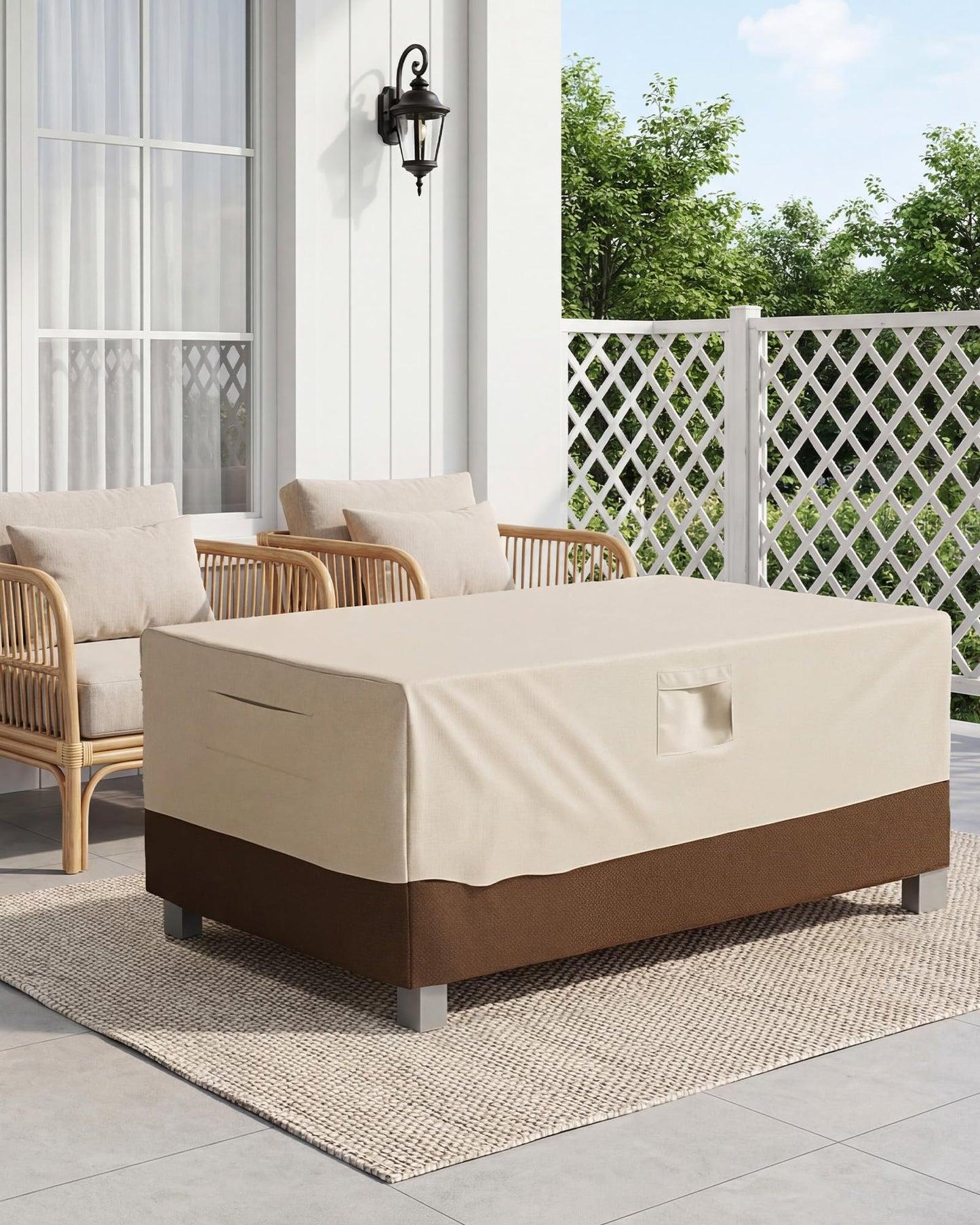Vailge Rectangular/Oval Patio Table Cover, Heavy Duty and Waterproof Outdoor Lawn Patio Furniture Covers (Beige&brown, 60"Lx38"Wx28"H)