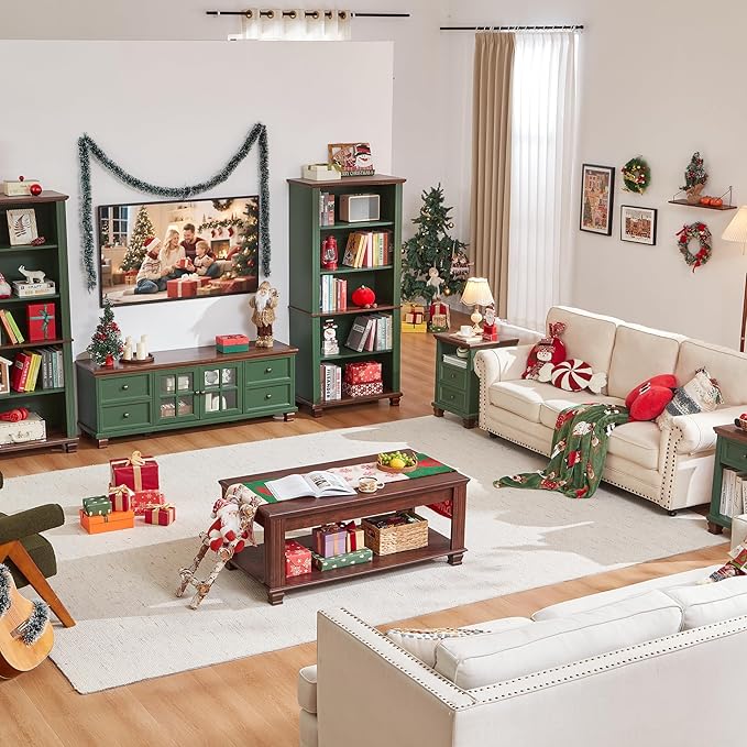 SAVOR LIFE Farmhouse TV Stand for Living Room, Rustic Green Entertainment Center