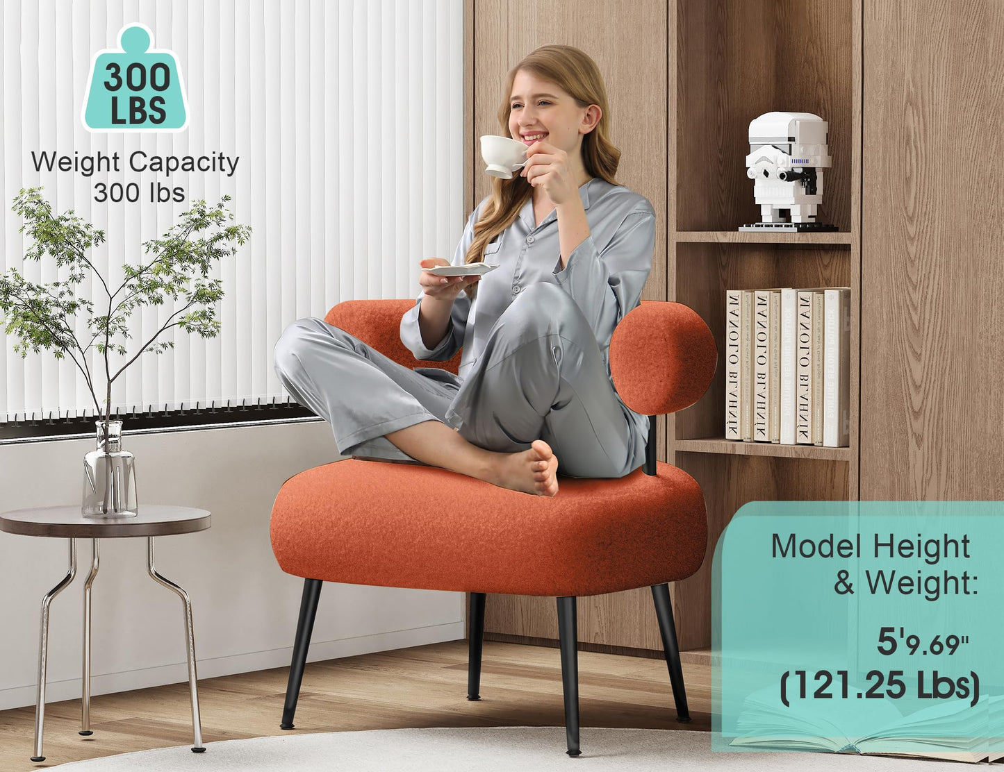 SEYNAR Mid Century Sherpa Boucle Accent Chair, Round Upholstered Barrel Arm Chair for Small Spaces, Fluffy Side Corner Sofa Chair for Living Room, Bedroom, Vanity, Office, Reading Nook(Orange)