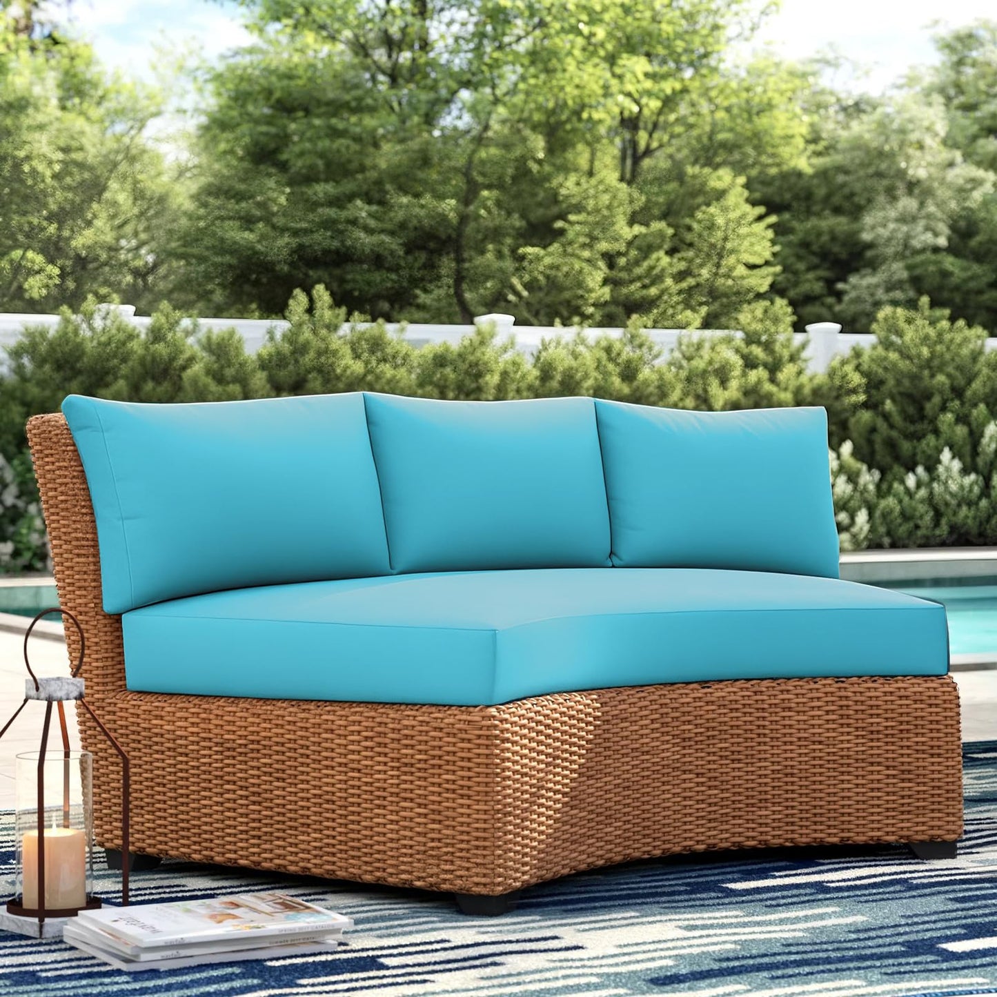 MFPMTUXO Outdoor Curved Sofa Cushion Cover with Zipper & Anti-Slip Particles, Half Moon Patio Furniture Cushions Covers Waterproof, Olefin Fabric-ONLY Cover (Aruba Blue, 77/40 * 28 * 5.3inch)