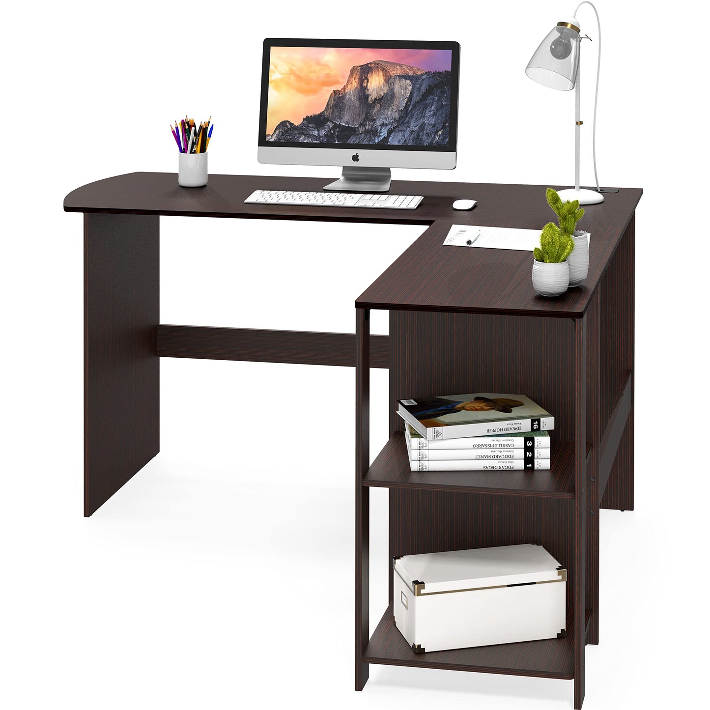 SHW 51 x 51 Inches L-Shaped Home Office Wood Corner Desk wtih Storage, Espresso