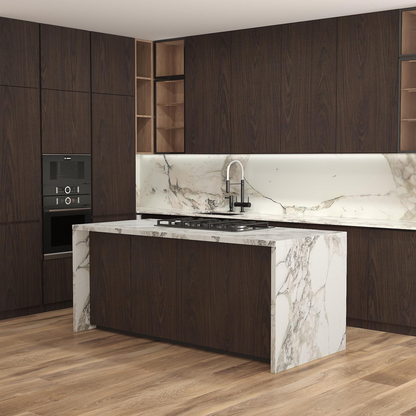 BAYYA Dark Brown Walnut Wood Grain Paper Waterproof Peel and Stick Wallpaper Black Walnut Decorative Furniture Sticker for Kitchen Cabinet Door Table Floor Shelf Drawer Liner Self-Adhesive Film