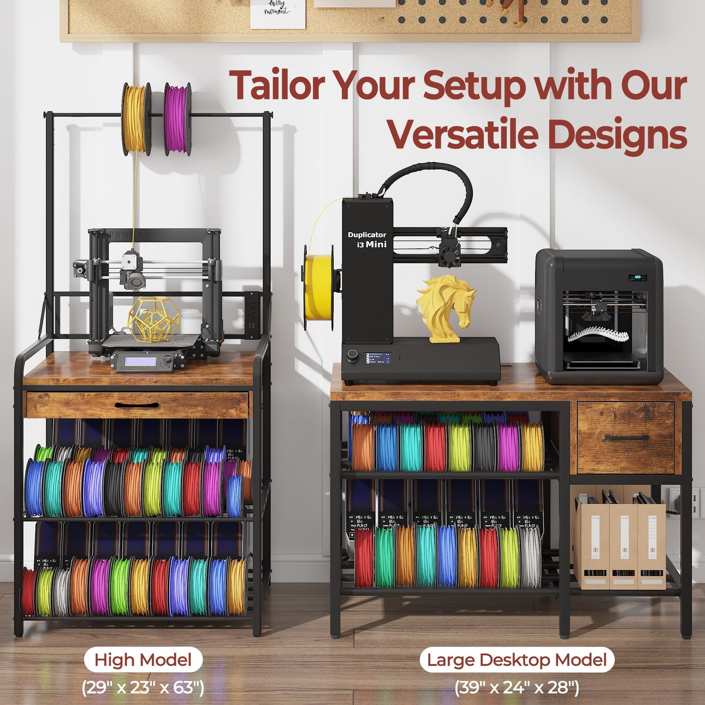 Anrigeail 3D Printer Stand with Filament Storage – Heavy Duty Metal 3D Printer Table with Drawer and Power Hub for Workshop, Studio, and Office