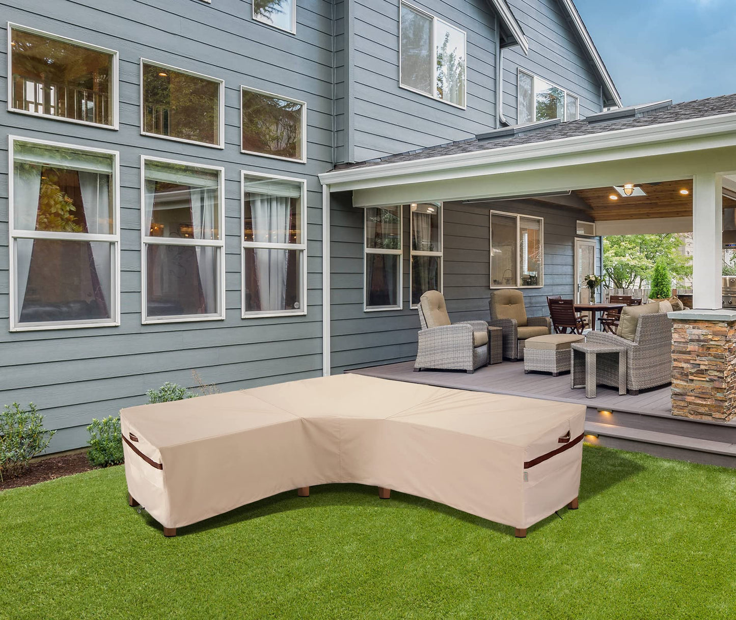 Patio V-Shaped Sectional Lounge Set Cover Waterproof 90''W x 90''L x 33.5''D x 31/26''H Outdoor Sofa Furniture Covers