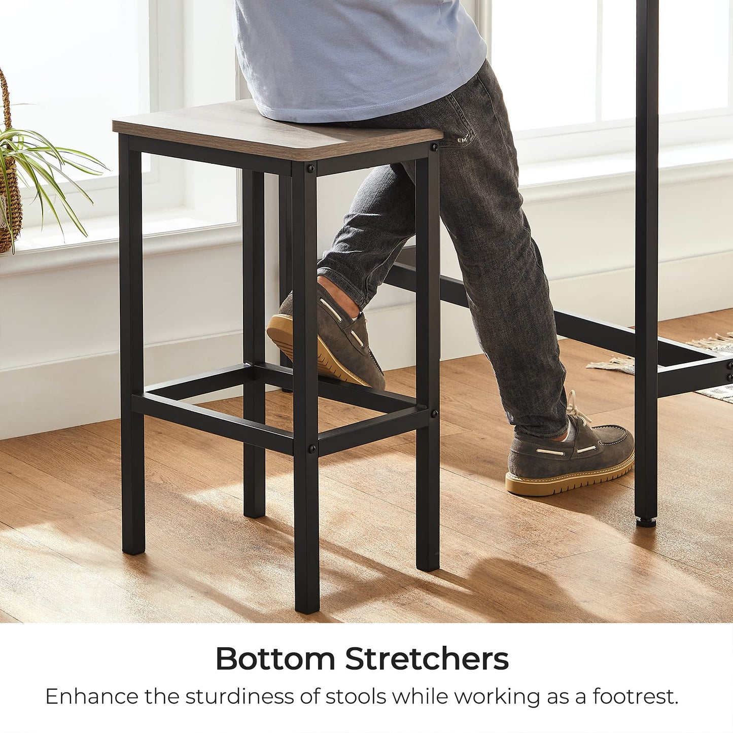VASAGLE Bar Stools Set of 2, Bar Chairs, Kitchen Breakfast Bar Stools with Footrest, 25.6 Inch Tall, Industrial in Living Room, Party Room, Greige and Black ULBC065B02