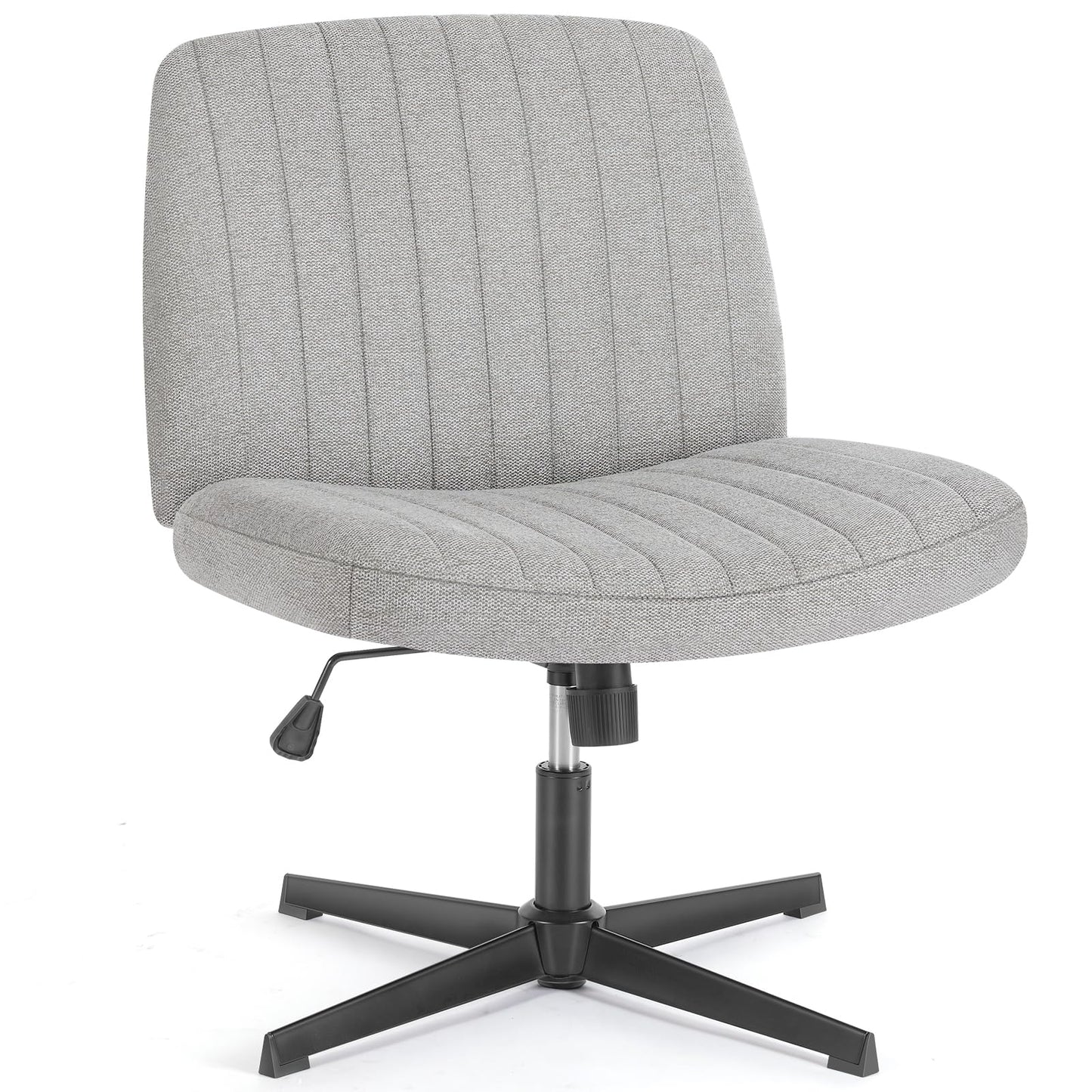 Sweetcrispy Criss Cross Chair Legged, Armless Office Swivel Desk Chairs No Wheels, Vanity Height Adjustable Wide Seat Comfy Cute Computer Task Seating for Home Bedroom, Grey