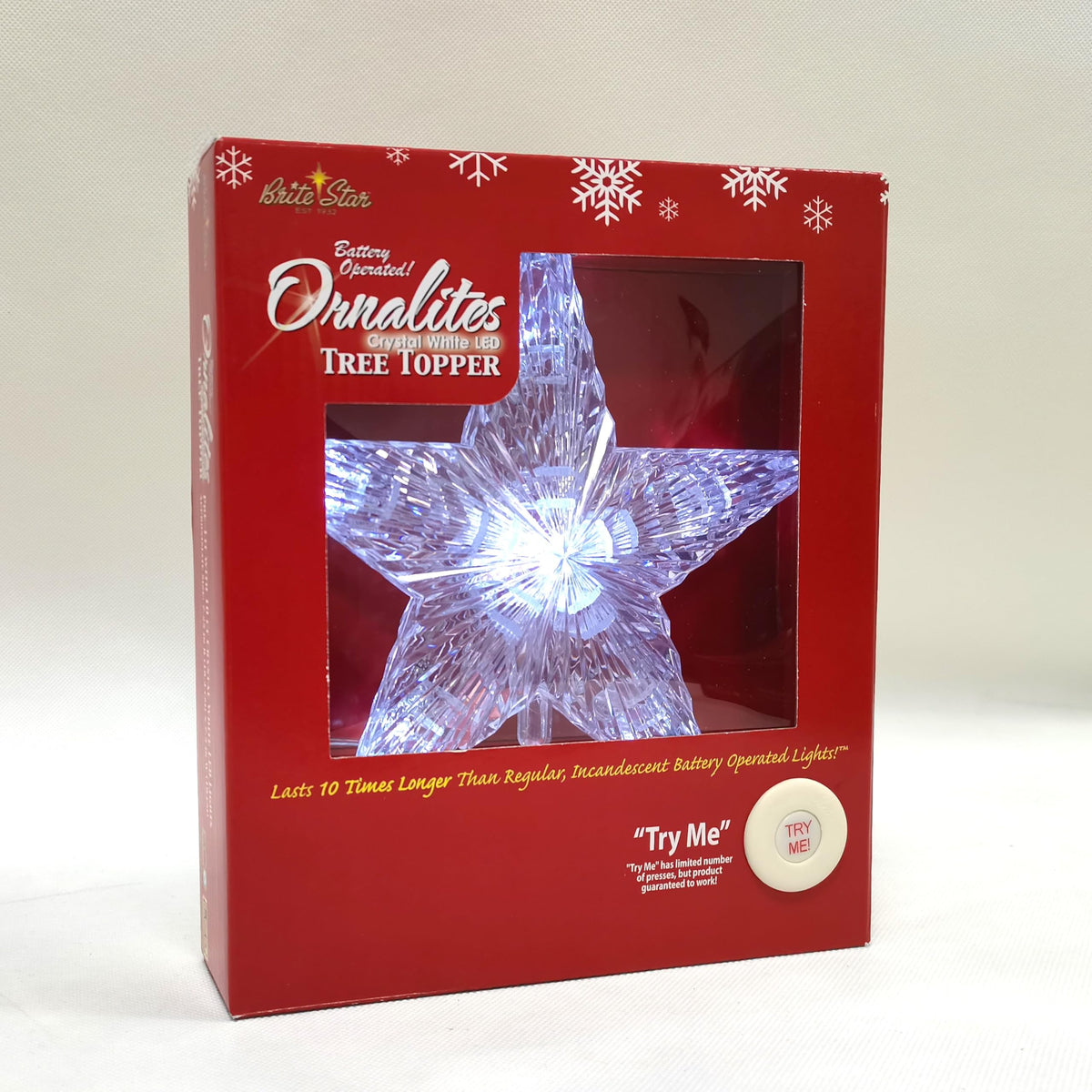 Brite Star Battery Operated 10 Lt Pentagram Star LED Tree Topper, Pure White (Set of 2)