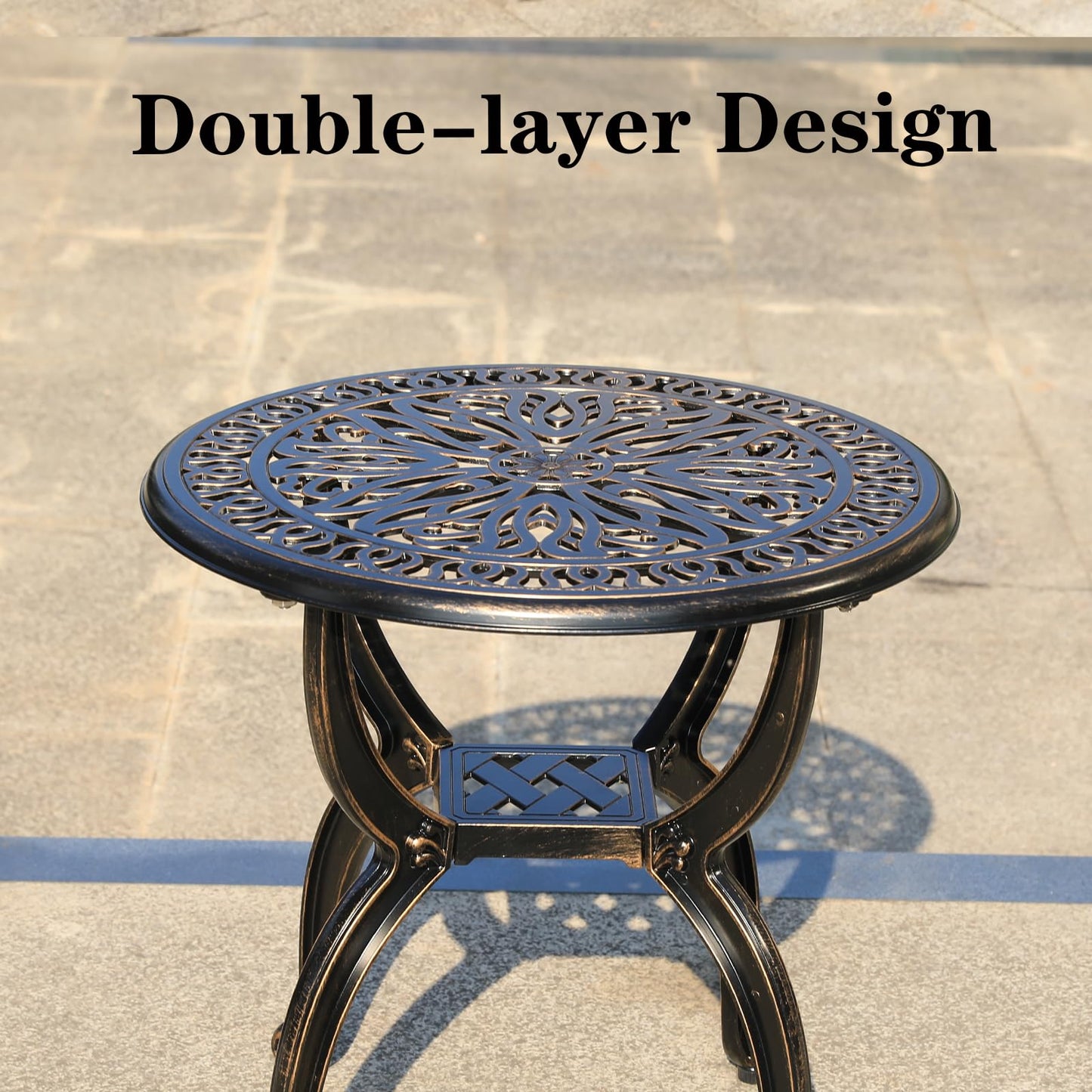 GXOUTAL Cast Aluminum Outdoor Side Table, All Weather Round Small Coffee Table for Patio,Park,Lawn,Yard (18.5" Bronze)