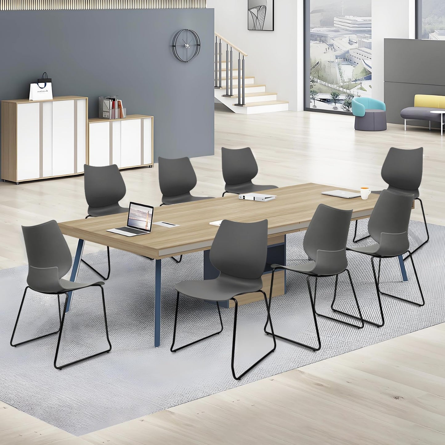KLASIKA Stacking Waiting Room Chairs, Stacked Plastic Office Chair with Ergonomic Lumbar Support and Metal Legs for Conference School Church Guest Reception Set of 4, Grey