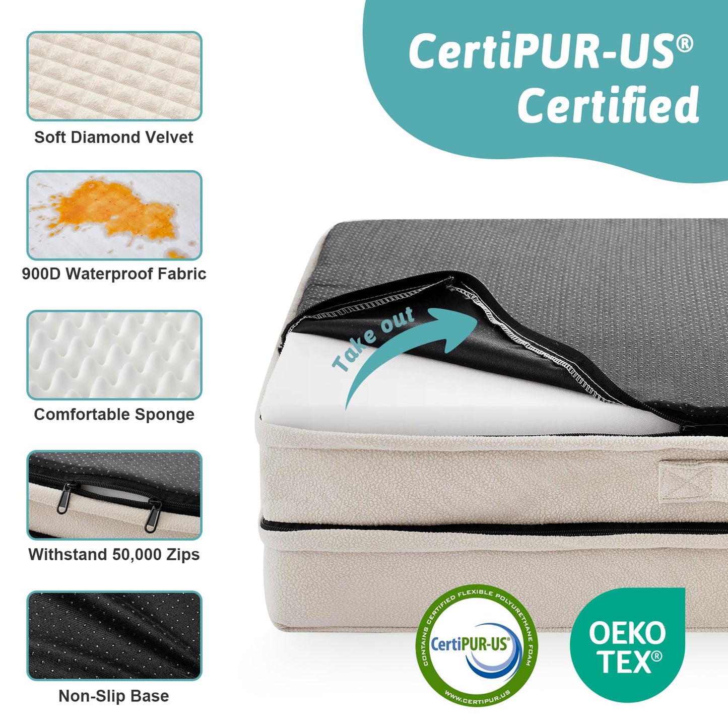 COZY KISS Orthopedic Dog Bed for Extra Large Dog 44x32 inch, XL Pet Sofa, Bolster Foam Bed with Sides, Non-Slip and Egg-Crate Big Dog Couch Bed with Washable Removable Cover, Beige
