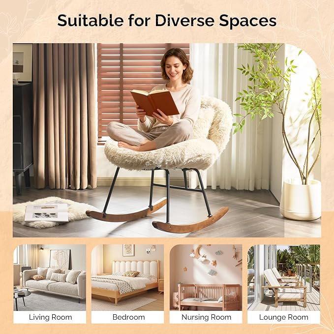 VINGLI 25.6" Extra Wide Criss Cross Nursery Rocking Chair, Cute Curved 115°
