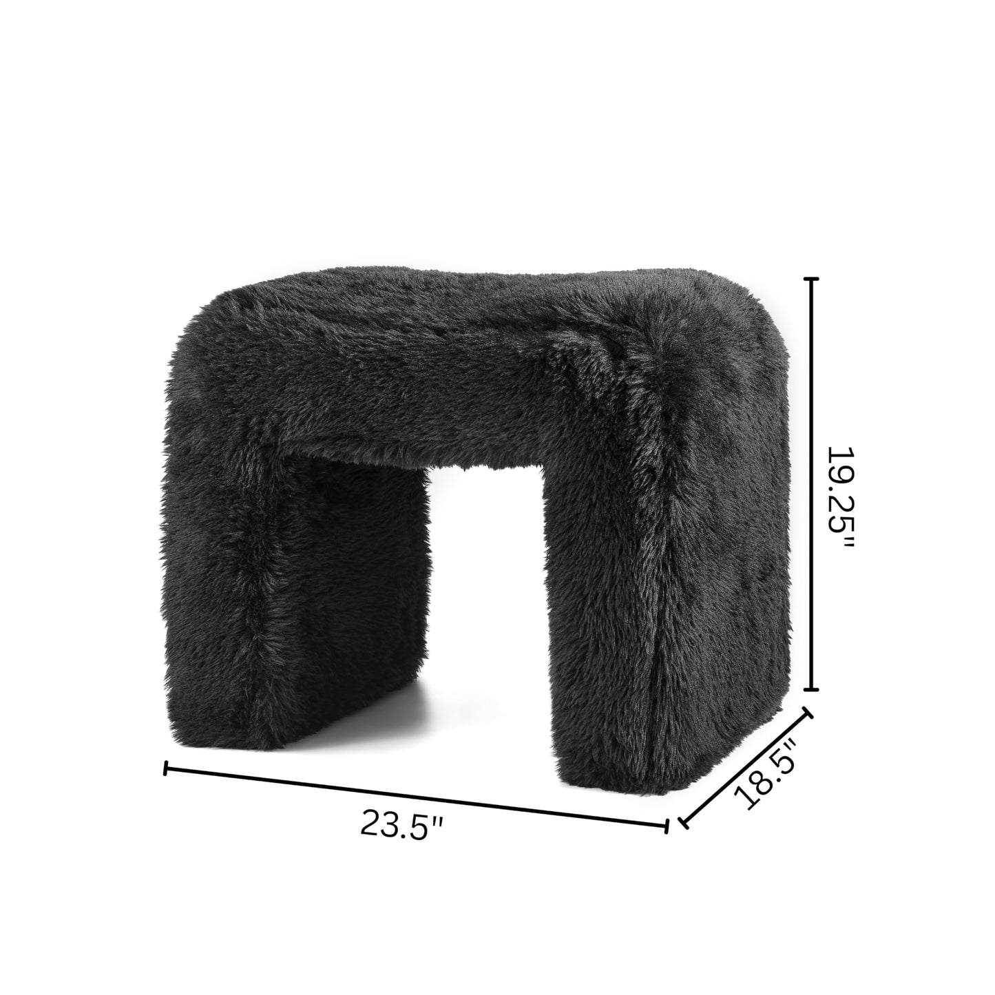 Roundhill Furniture Zorya Contemporary Faux Fur U-Shaped Ottoman, Set of 2, Black