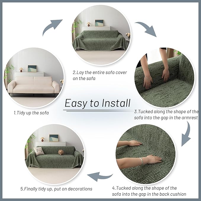 MYSKY HOME Boho Couch Cover Moss Green Sofa Covers