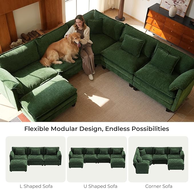 ELUCHANG 150" Oversized V-Shaped Cloud Couch Modular Sectional Sofa
