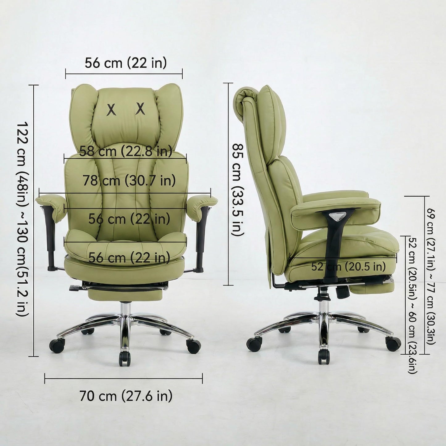 ATMILD Big and Tall Office Chair, 400lbs Heavy Duty Wide Seat Executive Chair with Footrest, High Back Leather Computer Desk Chair for Home Office (Green)