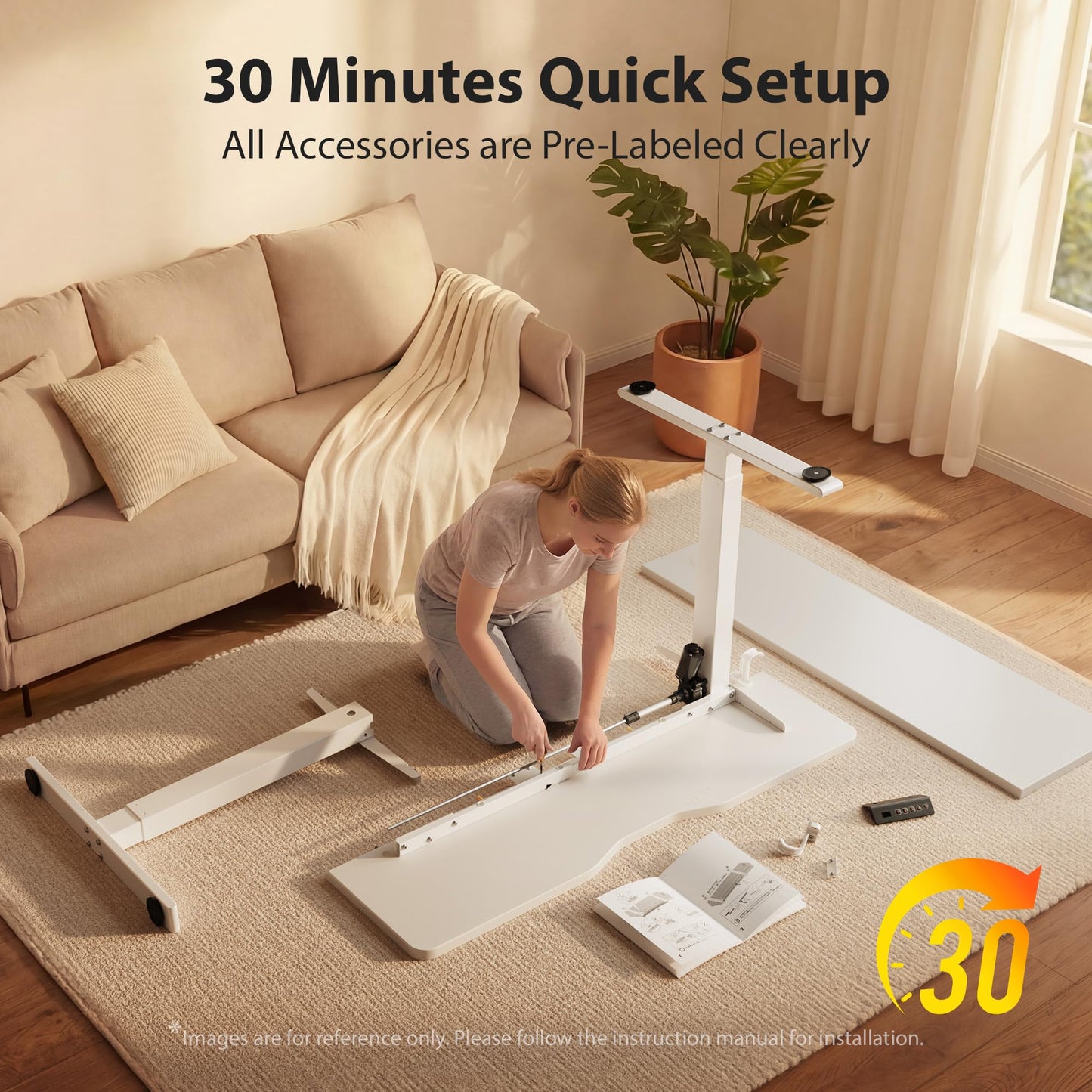 Cubiker Standing Desk, 40x24 Inches Sit Stand Home Office Desk, Electric Stand up Desk, Adjustable Desk with Splice Board, White Frame/White Top
