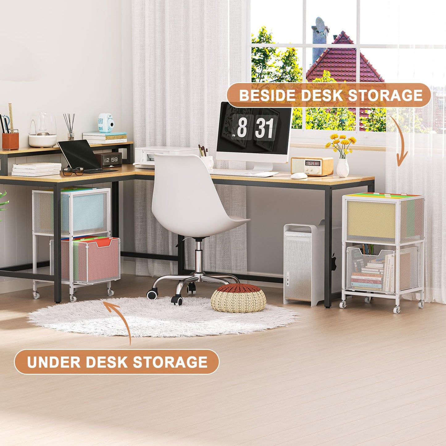 Tiaoheka Rolling File Cart, Mobile File Cabinet with Wheels Hanging Files, Hanging File Organizer Fit Letter/Legal Size Beside Under Desk for Office, Home White(Patent Pending)