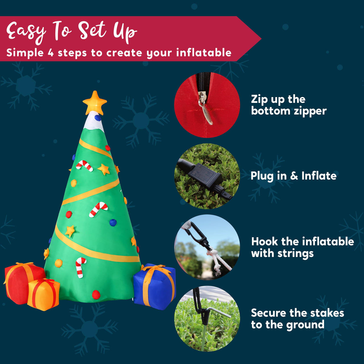 Joiedomi 8 FT Tall Christmas Inflatables Tree Decoration, Lighted Giant Christmas Tree with Build-in Projection Blow Up Self-Inflatables for Xmas Party Indoor, Outdoor, Yard, Garden, Lawn Décor