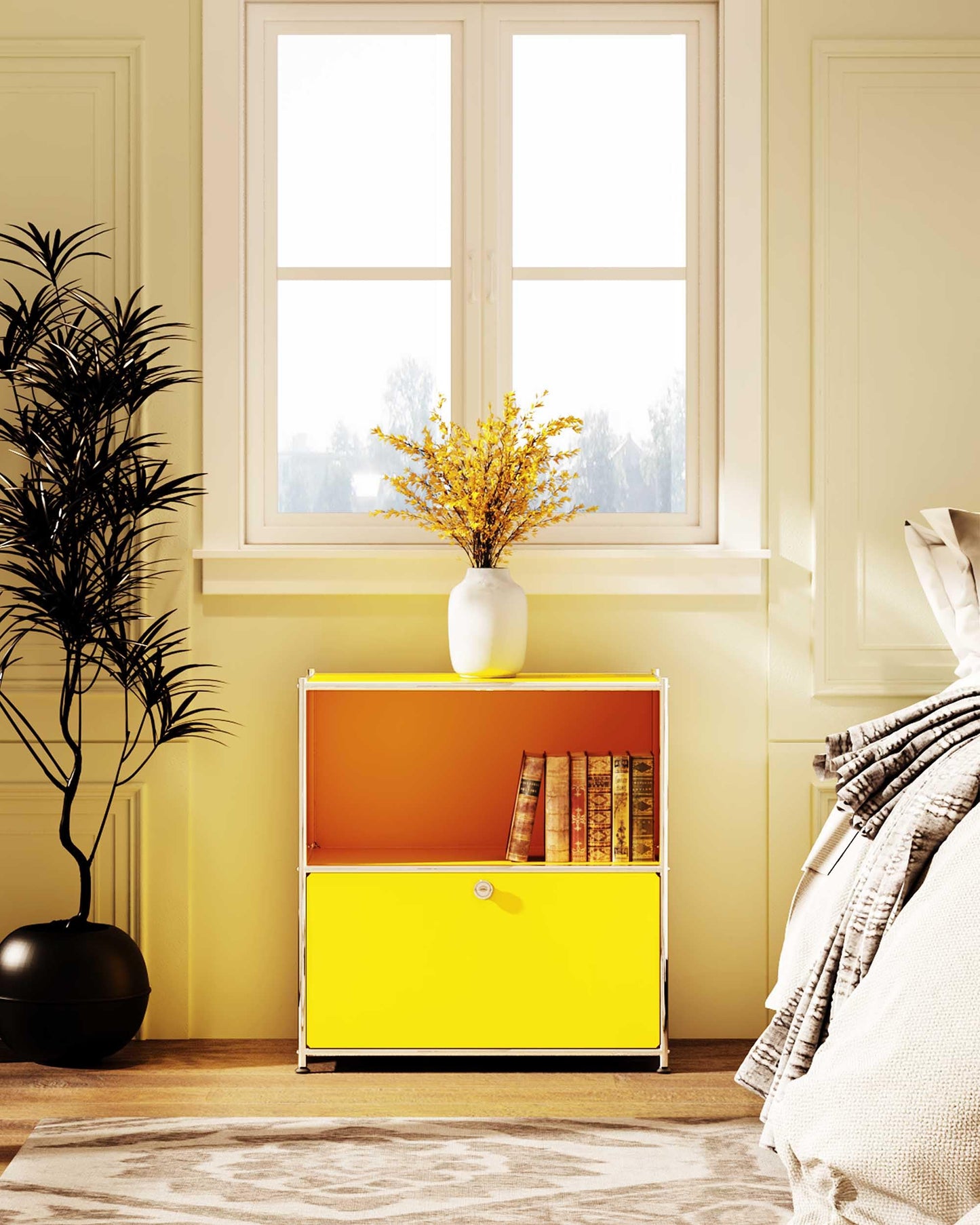 Simplink 32.5-Inch Flip-Top Storage Cabinet with Detachable Wheels, Metal Side Table and Small Sideboard Cabinet for Living Room, Bedroom, Office, Orange